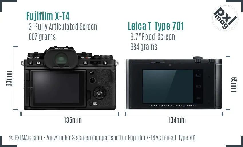Fujifilm X-T4 vs Leica T  Type 701 Screen and Viewfinder comparison