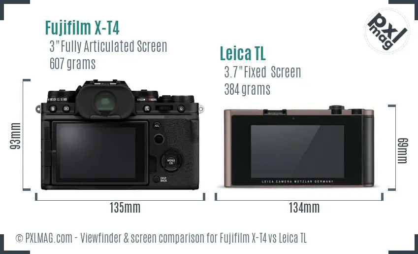 Fujifilm X-T4 vs Leica TL Screen and Viewfinder comparison