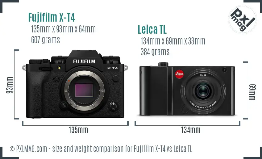 Fujifilm X-T4 vs Leica TL size comparison
