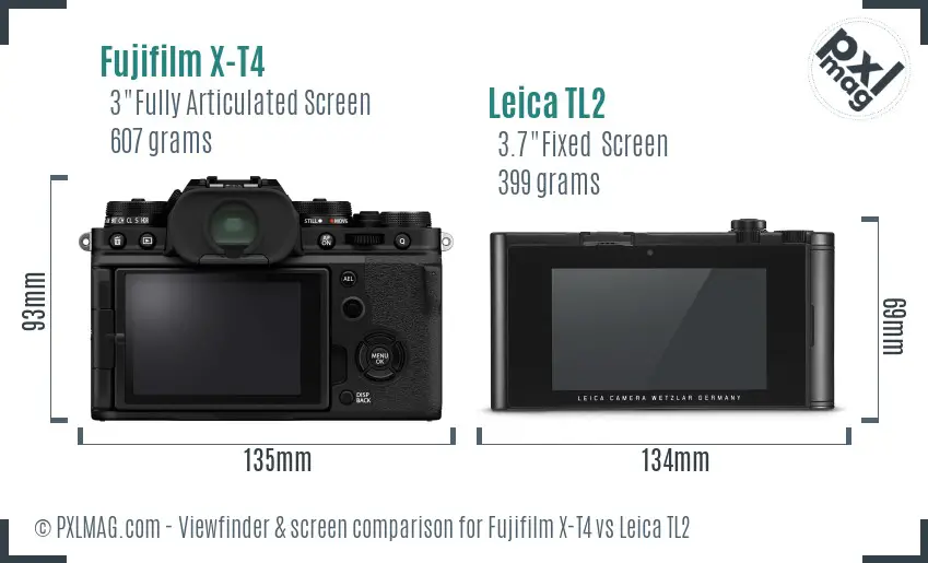Fujifilm X-T4 vs Leica TL2 Screen and Viewfinder comparison