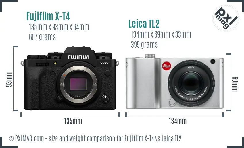 Fujifilm X-T4 vs Leica TL2 size comparison