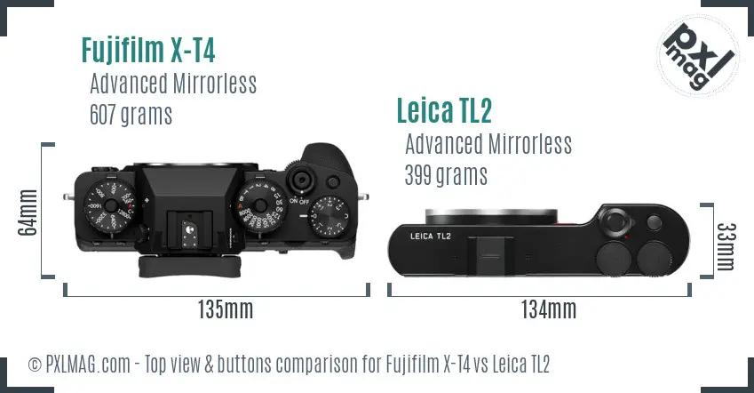 Fujifilm X-T4 vs Leica TL2 top view buttons comparison