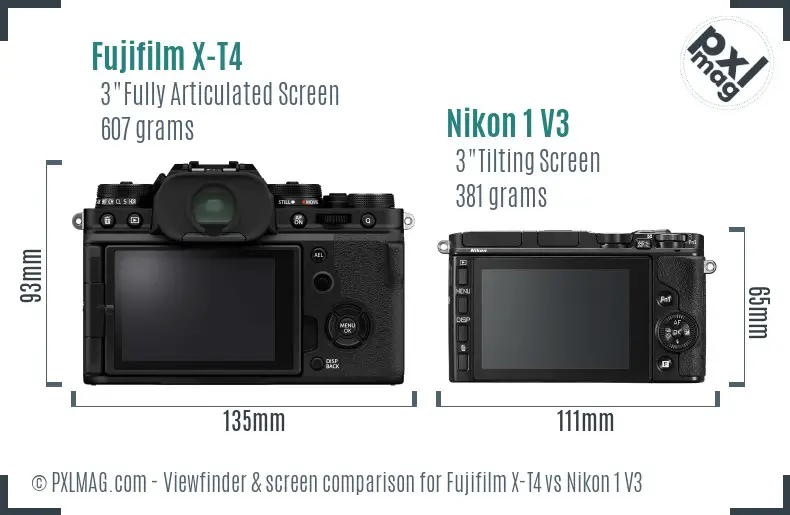 Fujifilm X-T4 vs Nikon 1 V3 Screen and Viewfinder comparison