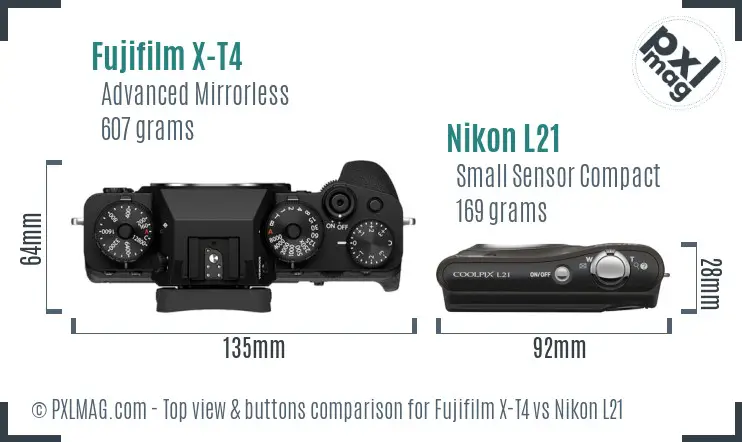 Fujifilm X-T4 vs Nikon L21 top view buttons comparison
