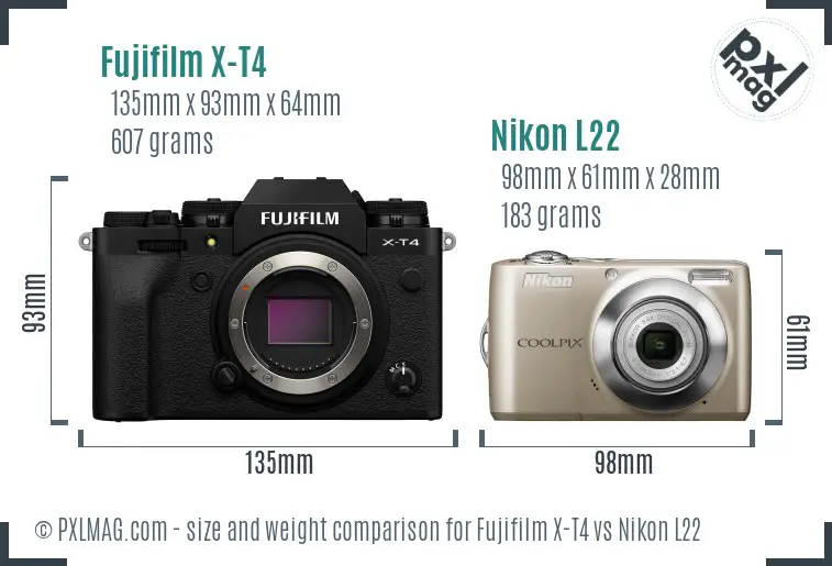 Fujifilm X-T4 vs Nikon L22 size comparison