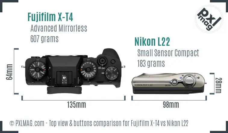 Fujifilm X-T4 vs Nikon L22 top view buttons comparison