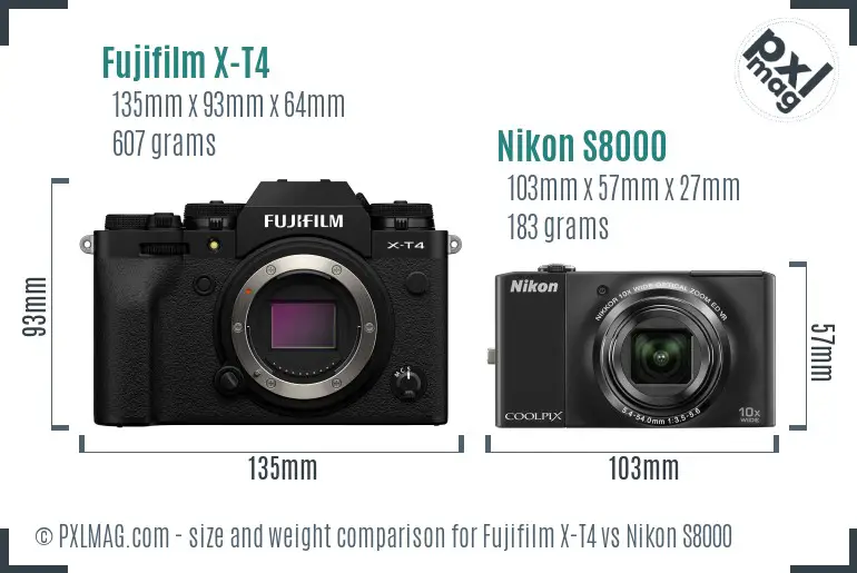 Fujifilm X-T4 vs Nikon S8000 size comparison
