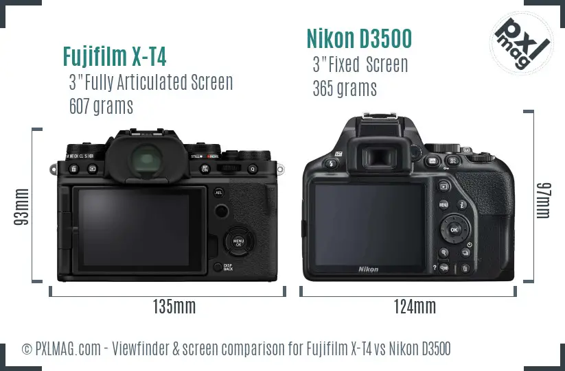 Fujifilm X-T4 vs Nikon D3500 Screen and Viewfinder comparison