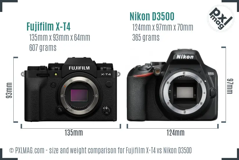 Fujifilm X-T4 vs Nikon D3500 size comparison