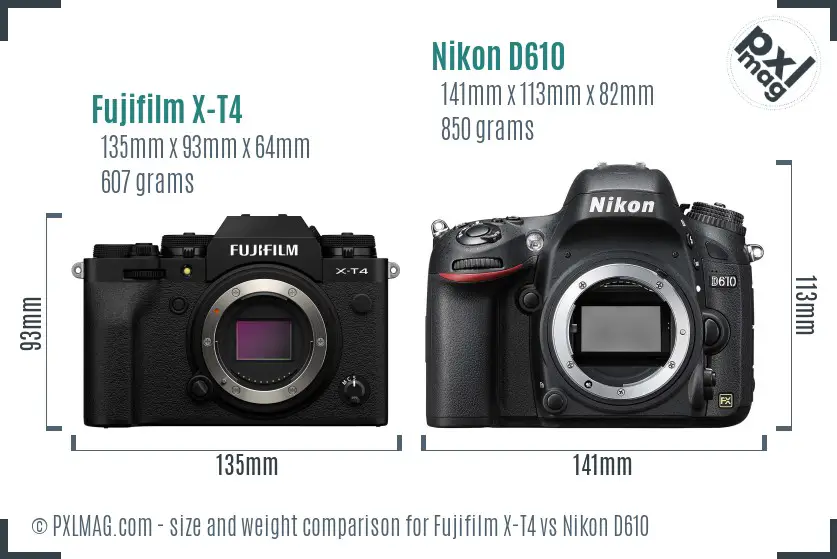 Fujifilm X-T4 vs Nikon D610 size comparison Fujifilm X-T4 vs Nikon D610 size comparison
