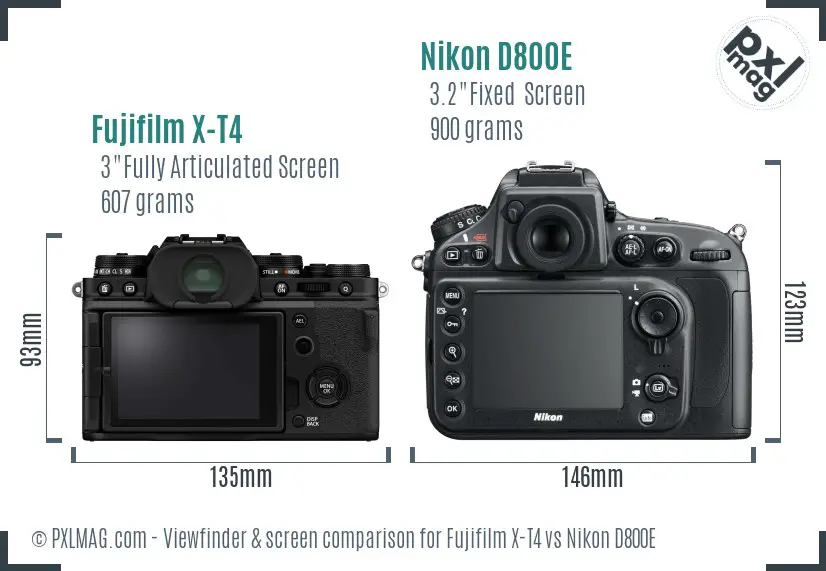Fujifilm X-T4 vs Nikon D800E Screen and Viewfinder comparison