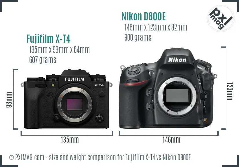 Fujifilm X-T4 vs Nikon D800E size comparison