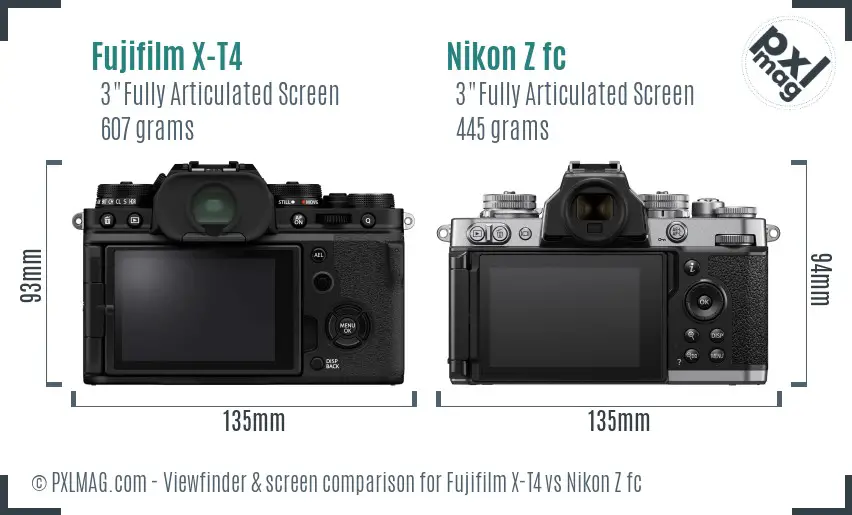 Fujifilm X-T4 vs Nikon Z fc Screen and Viewfinder comparison