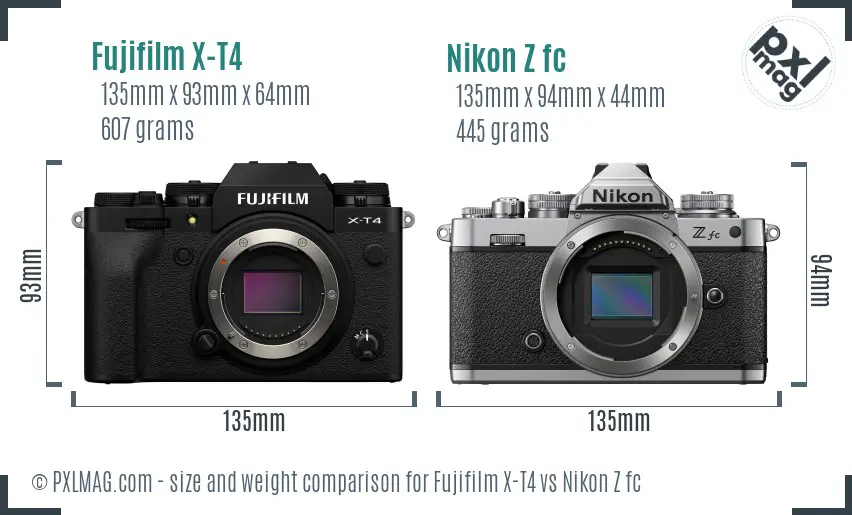 Fujifilm X-T4 vs Nikon Z fc size comparison