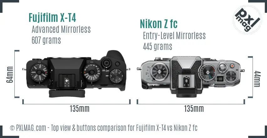 Fujifilm X-T4 vs Nikon Z fc top view buttons comparison