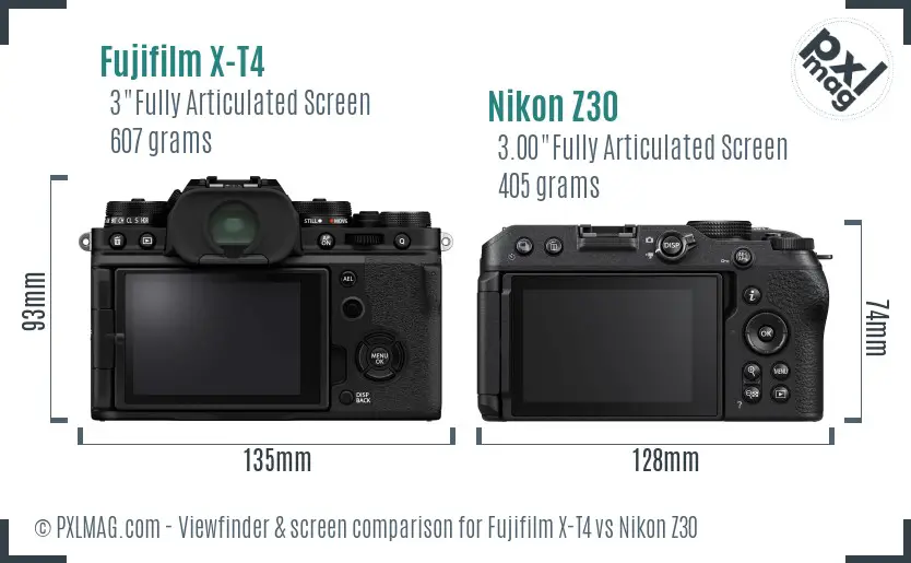 Fujifilm X-T4 vs Nikon Z30 Screen and Viewfinder comparison Fujifilm X-T4 vs Nikon Z30 Screen and Viewfinder comparison
