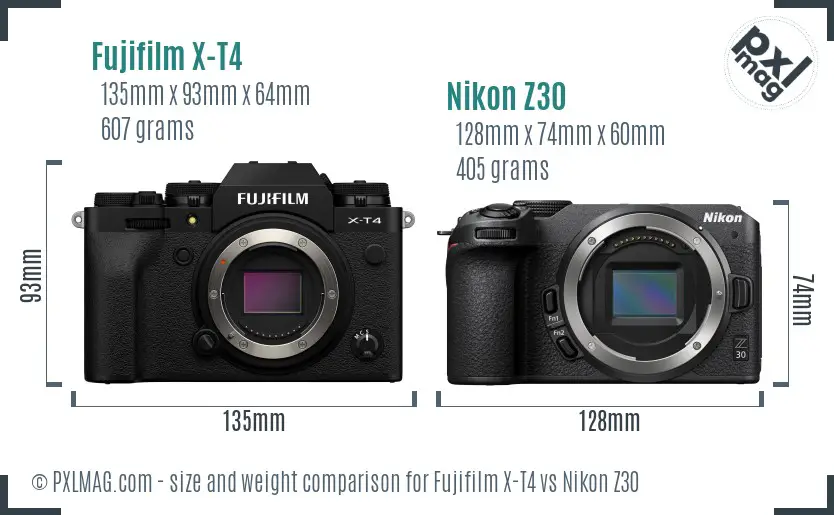 Fujifilm X-T4 vs Nikon Z30 size comparison Fujifilm X-T4 vs Nikon Z30 size comparison