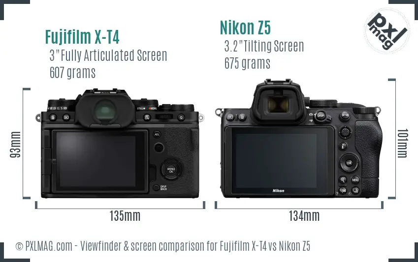 Fujifilm X-T4 vs Nikon Z5 Screen and Viewfinder comparison
