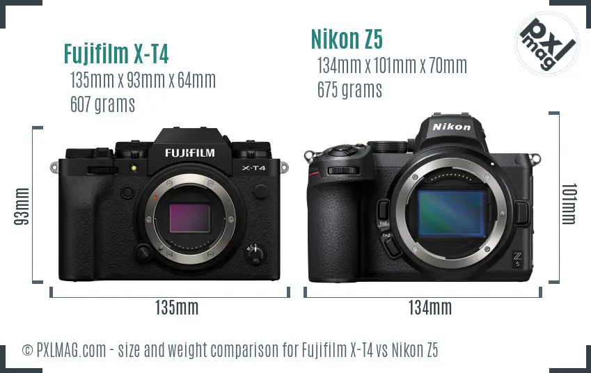 Fujifilm X-T4 vs Nikon Z5 size comparison