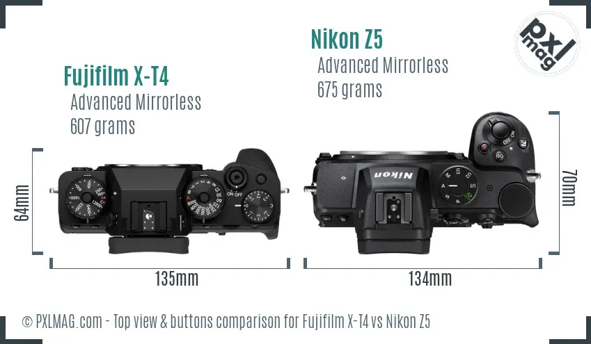 Fujifilm X-T4 vs Nikon Z5 top view buttons comparison