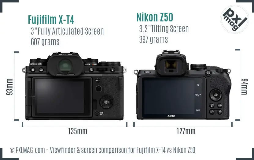 Fujifilm X-T4 vs Nikon Z50 Screen and Viewfinder comparison