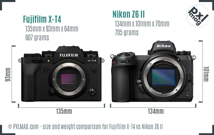 Fujifilm X-T4 vs Nikon Z6 II size comparison