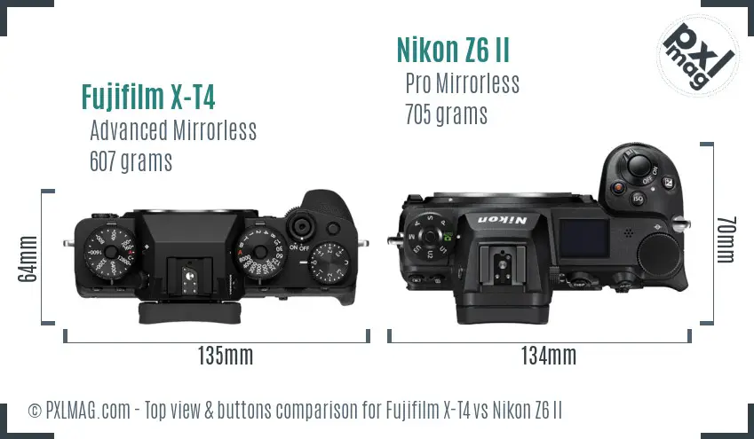 Fujifilm X-T4 vs Nikon Z6 II top view buttons comparison