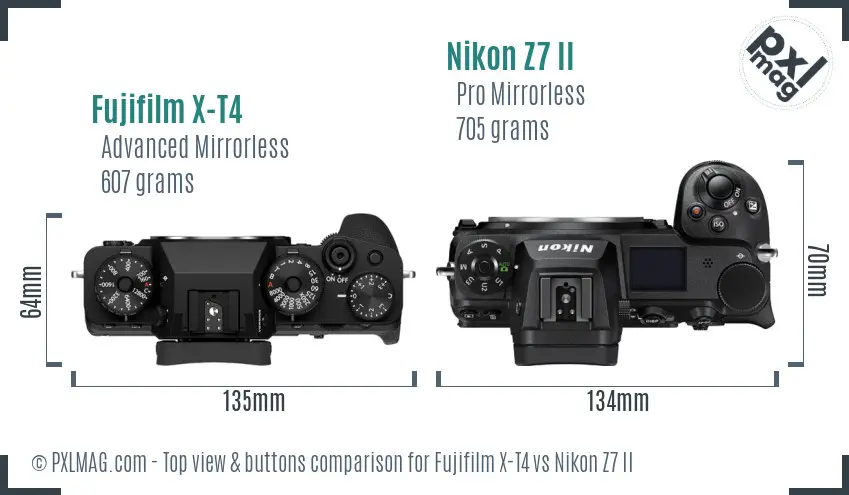 Fujifilm X-T4 vs Nikon Z7 II top view buttons comparison