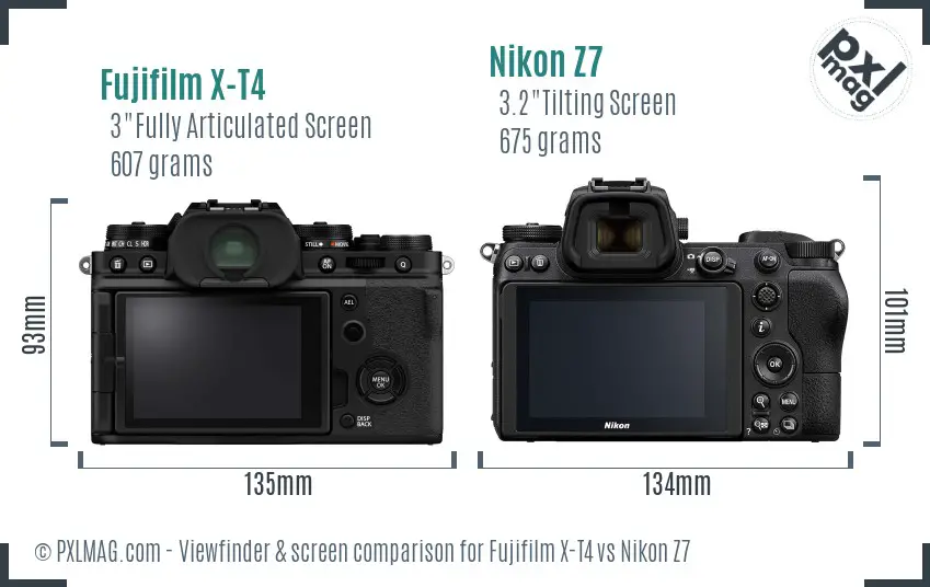 Fujifilm X-T4 vs Nikon Z7 Screen and Viewfinder comparison