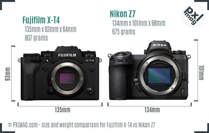 Fujifilm X-T4 vs Nikon Z7 size comparison