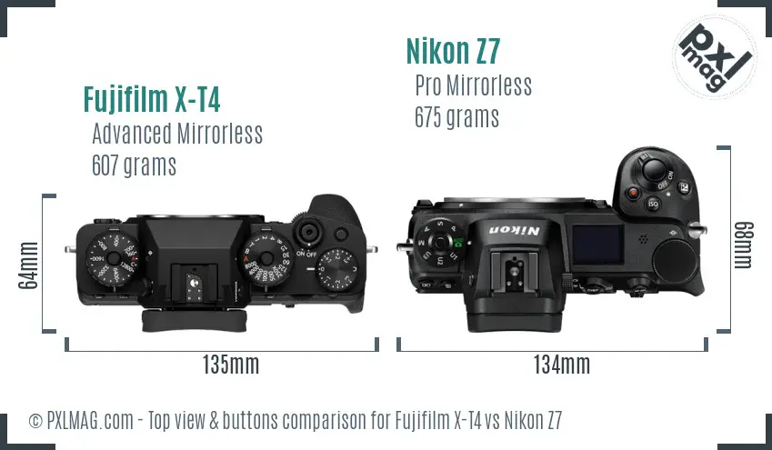 Fujifilm X-T4 vs Nikon Z7 top view buttons comparison