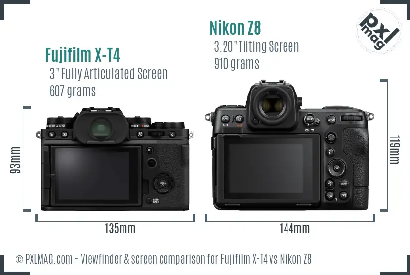 Fujifilm X-T4 vs Nikon Z8 Screen and Viewfinder comparison