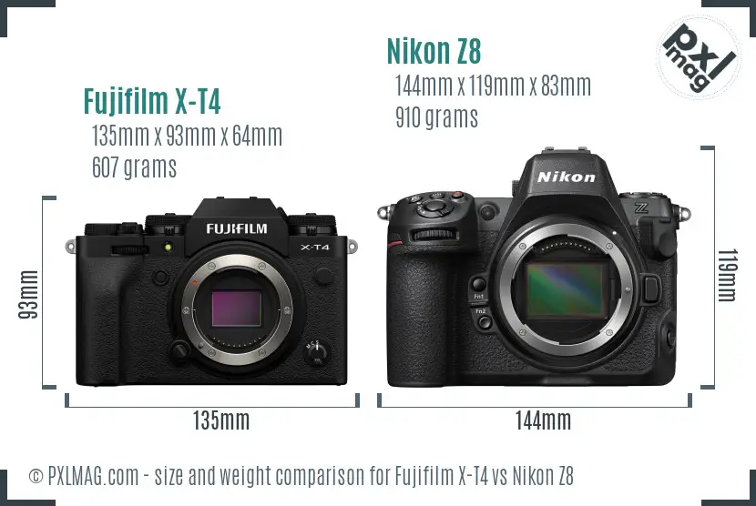 Fujifilm X-T4 vs Nikon Z8 size comparison