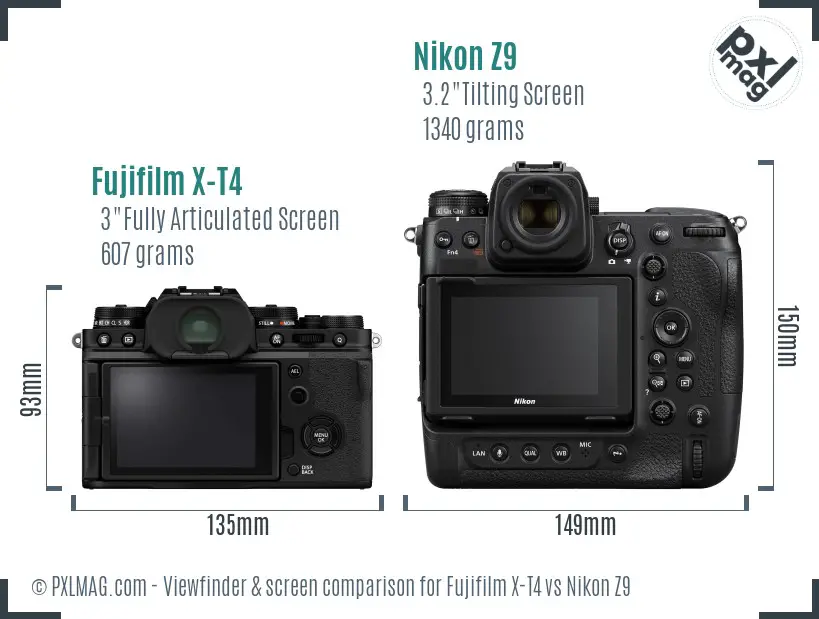 Fujifilm X-T4 vs Nikon Z9 Screen and Viewfinder comparison
