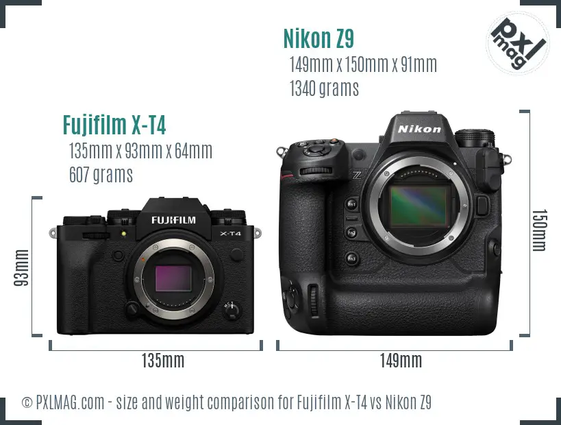 Fujifilm X-T4 vs Nikon Z9 size comparison