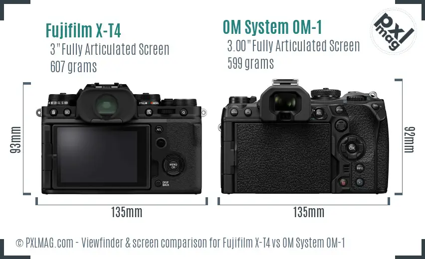Fujifilm X-T4 vs OM System OM-1 Screen and Viewfinder comparison Fujifilm X-T4 vs OM System OM-1 Screen and Viewfinder comparison