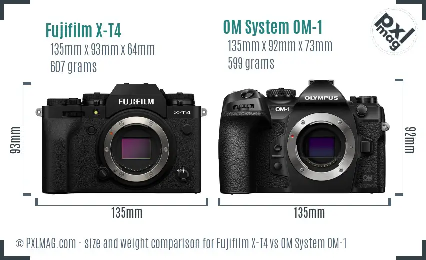 Fujifilm X-T4 vs OM System OM-1 size comparison Fujifilm X-T4 vs OM System OM-1 size comparison