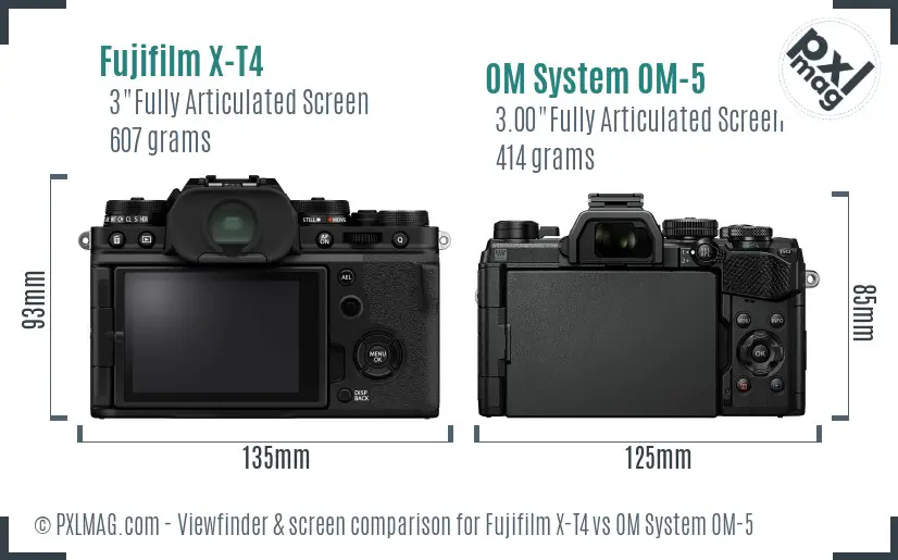 Fujifilm X-T4 vs OM System OM-5 Screen and Viewfinder comparison