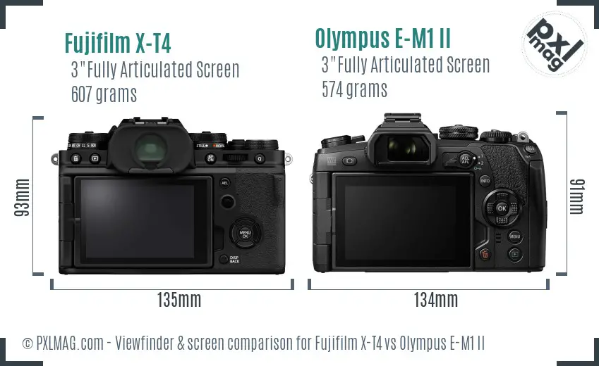 Fujifilm X-T4 vs Olympus E-M1 II Screen and Viewfinder comparison