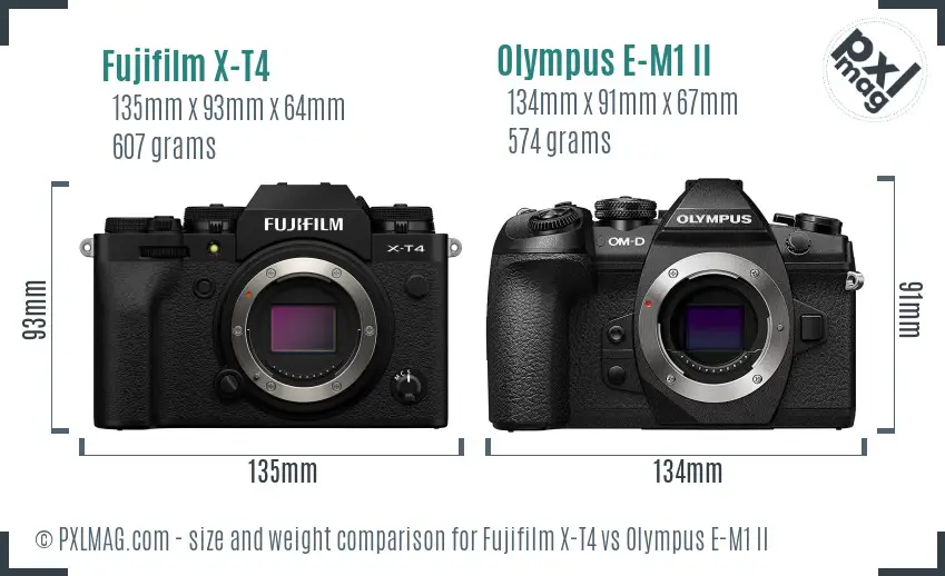 Fujifilm X-T4 vs Olympus E-M1 II size comparison