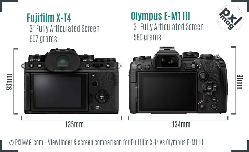 Fujifilm X-T4 vs Olympus E-M1 III Screen and Viewfinder comparison