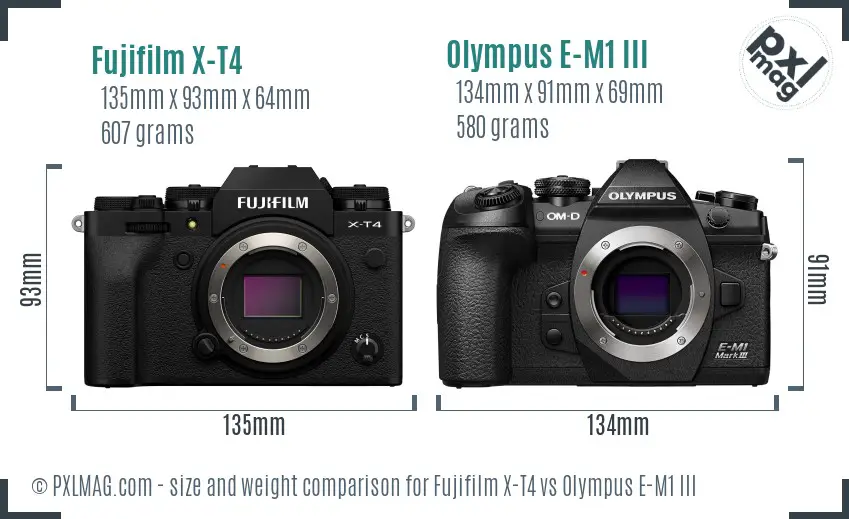 Fujifilm X-T4 vs Olympus E-M1 III size comparison