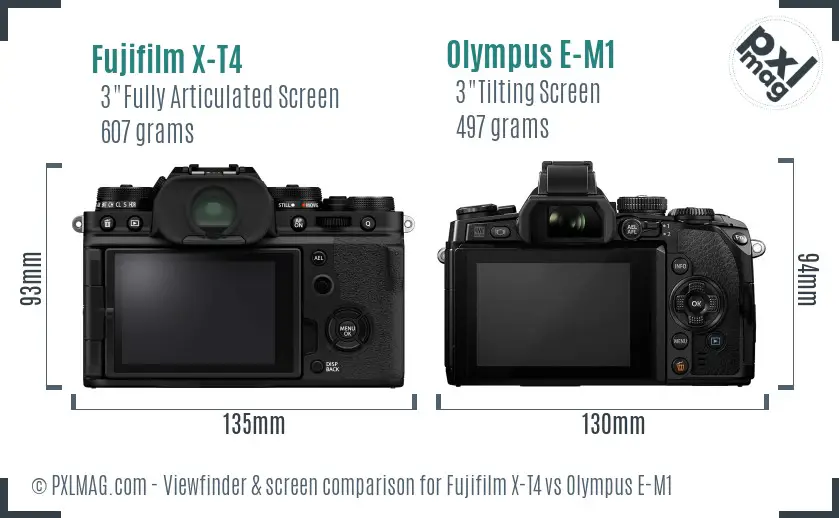 Fujifilm X-T4 vs Olympus E-M1 Screen and Viewfinder comparison