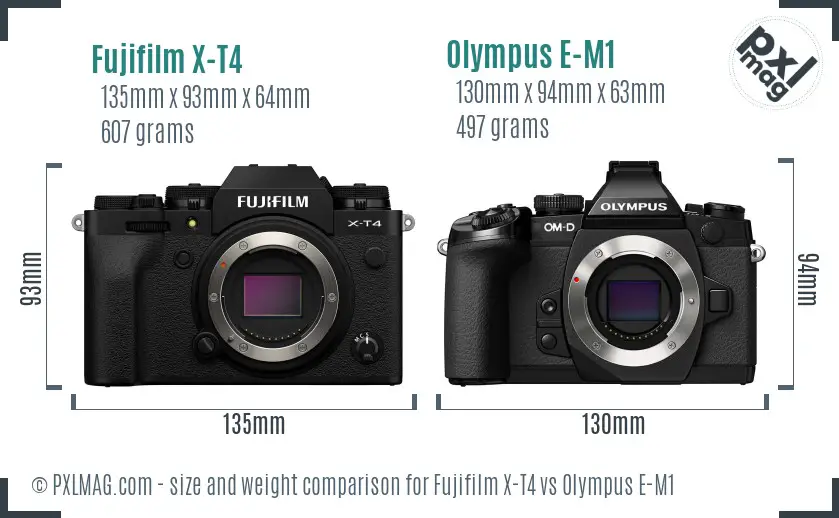 Fujifilm X-T4 vs Olympus E-M1 size comparison