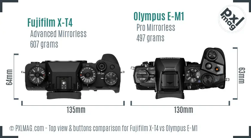 Fujifilm X-T4 vs Olympus E-M1 top view buttons comparison