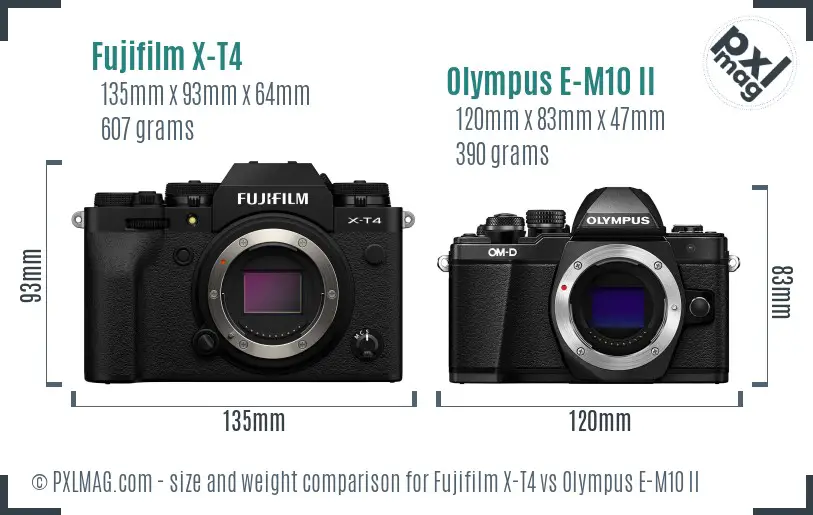 Fujifilm X-T4 vs Olympus E-M10 II size comparison