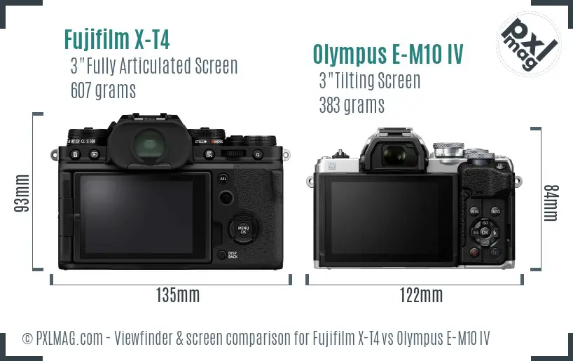 Fujifilm X-T4 vs Olympus E-M10 IV Screen and Viewfinder comparison
