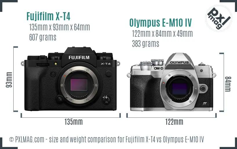 Fujifilm X-T4 vs Olympus E-M10 IV size comparison