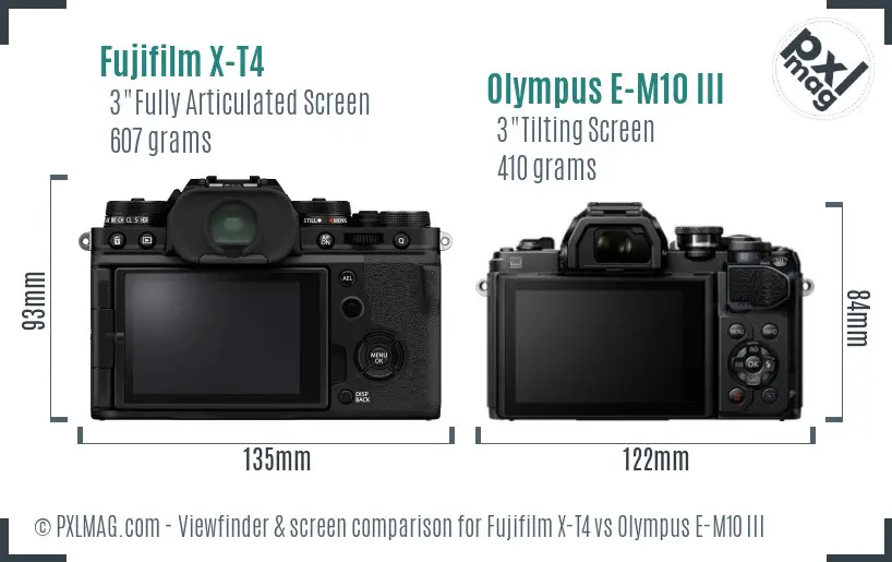 Fujifilm X-T4 vs Olympus E-M10 III Screen and Viewfinder comparison