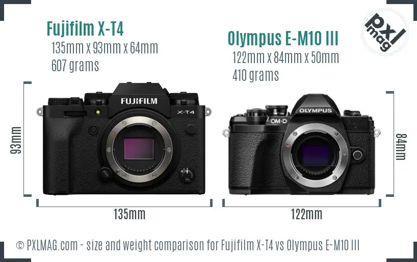 Fujifilm X-T4 vs Olympus E-M10 III size comparison